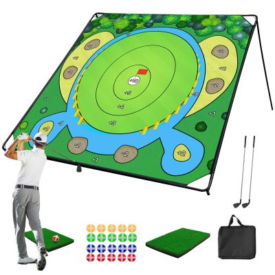 70"x70" Golf Chipping Game Practice Portable Training Game for Indoor & Outdoor Use, Improve Short Game Accuracy for Adults, Juniors & Beginners (70" + 2 Clubs)