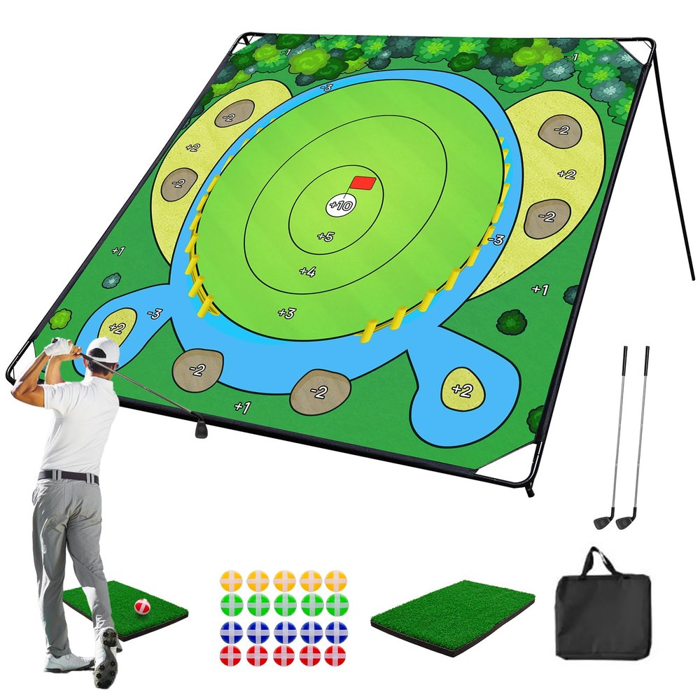 70"x70" Golf Chipping Game Practice Portable Training Game for Indoor & Outdoor Use, Improve Short Game Accuracy for Adults, Juniors & Beginners (70" + 2 Clubs)