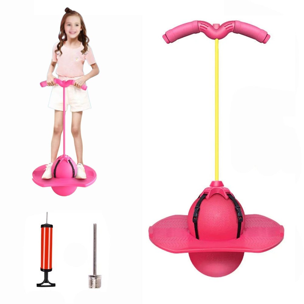 Balance Jumping Ball, Balance Jump Ball, Jump Balance Ball, Pogo Jumper with Handle and Ball Pump, High Jump Toy Bounce Jump Trick Board Pogo Bouncing Ball, Safe and Fun (Pink)