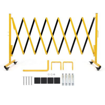 11FT Heavy-Duty Steel Retractable Safety Barrier | Foldable Traffic Fence with Lockable Casters for Crowd Control, Parking Lot, Warehouse, Factory & Construction Site
