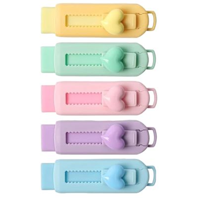 5 Retractable Erasers, Cute Heart Design Sliding Retractable Erasers for School, Office and Home..Aesthetic.
