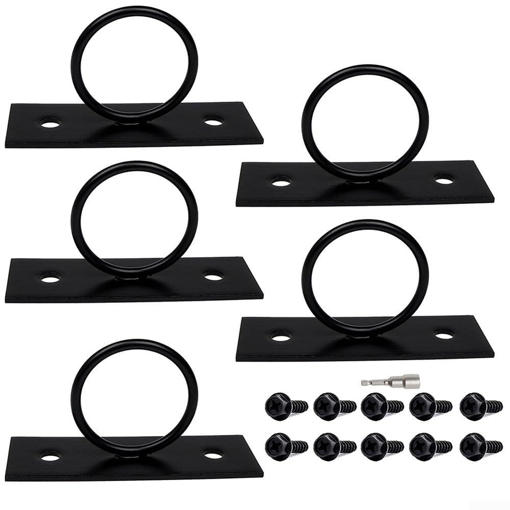 5 Pack 2 Inch Stainless Steel Rope Support Holders for Drop Ring Brackets with Black Coating, Includes Screws, Ideal-for Outdoor Railings, Docks, Decks, and Garden Decoration