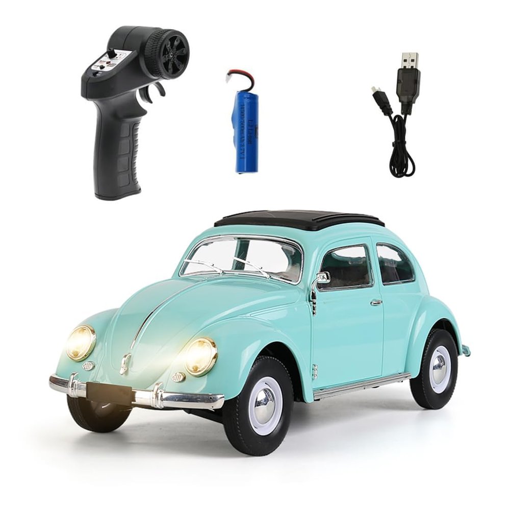 1:16 Retro RC Car D62MINI, Classic Beetle-Style Remote Control Vehicle with LED Lights, Smooth Driving & 30 Min Playtime for Adult Hobbyists Blue