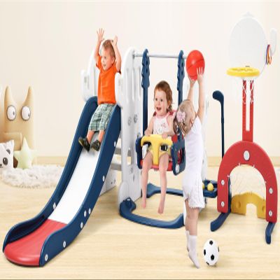 7-in-1 Toddler Slide Indoor & Outdoor Playground Playset for Kids-Includes Climber, Basketball Hoop, Telescope, Tunnel, and Storage Space for Backyard & Courtyard Fun