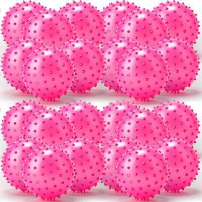 Jerify 24 Pieces Knobby Balls 4.72" Bouncy Spiky Sensory Ball Bulk Soft Inflatable Massage Stress Plastic Toy for School Party Play Outdoor Indoor (Pink)