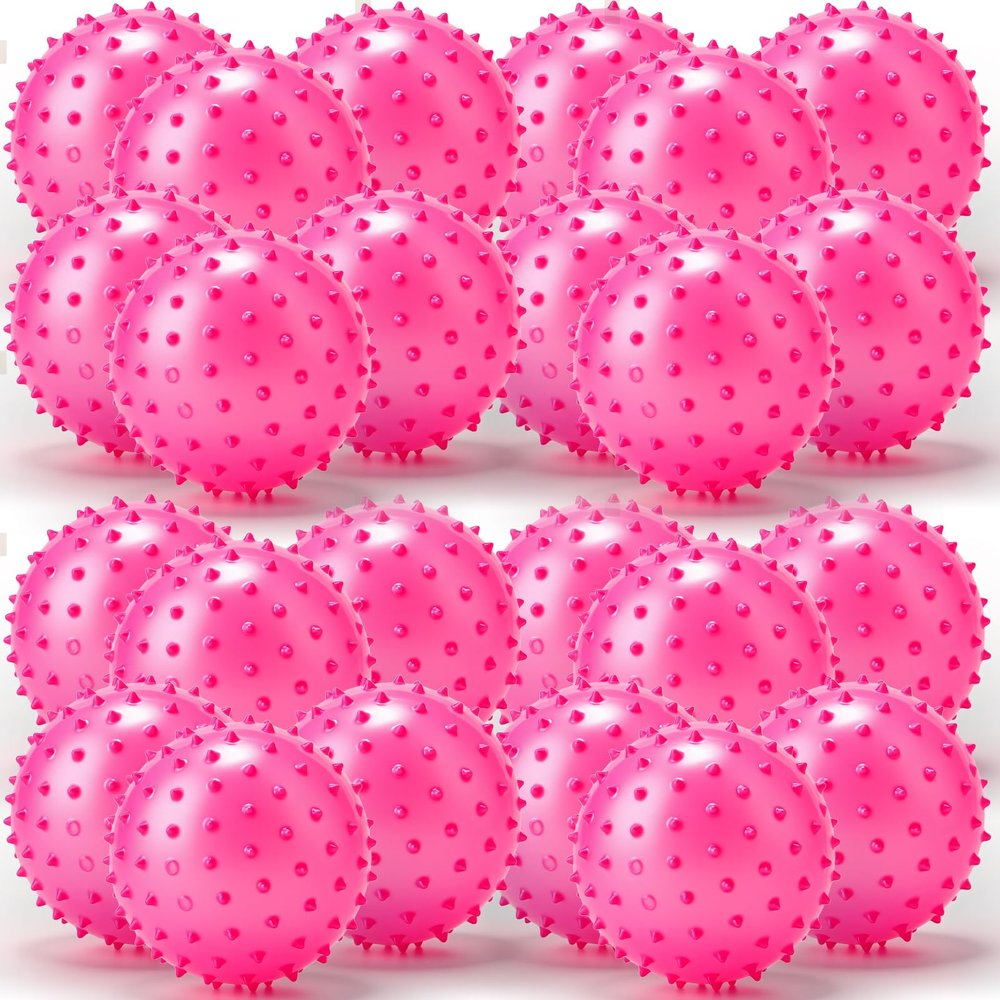 Jerify 24 Pieces Knobby Balls 4.72" Bouncy Spiky Sensory Ball Bulk Soft Inflatable Massage Stress Plastic Toy for School Party Play Outdoor Indoor (Pink)