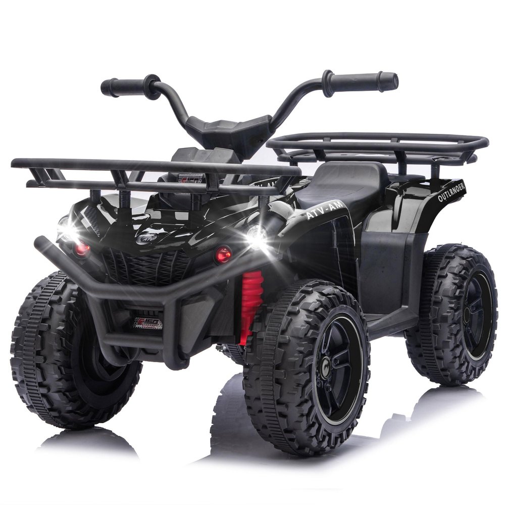 24V Kids Electric ATV with Dual 80W Motors & Safety Crash Bars, Off-Road Ride On Vehicle for Ages 3-5, Anti-Slip Tires, LED Lights & Bluetooth (Black)
