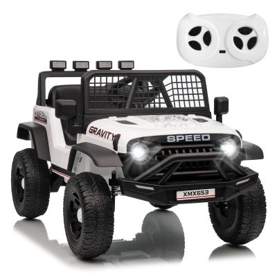 12V Kids Electric Ride on Truck Car w/Parent Remote Control, 3 Speeds 5MPH Max Speed, Spring Suspension, LED Lights, Music, Salfty Belts Kids Electric Ride on Car As a Gift