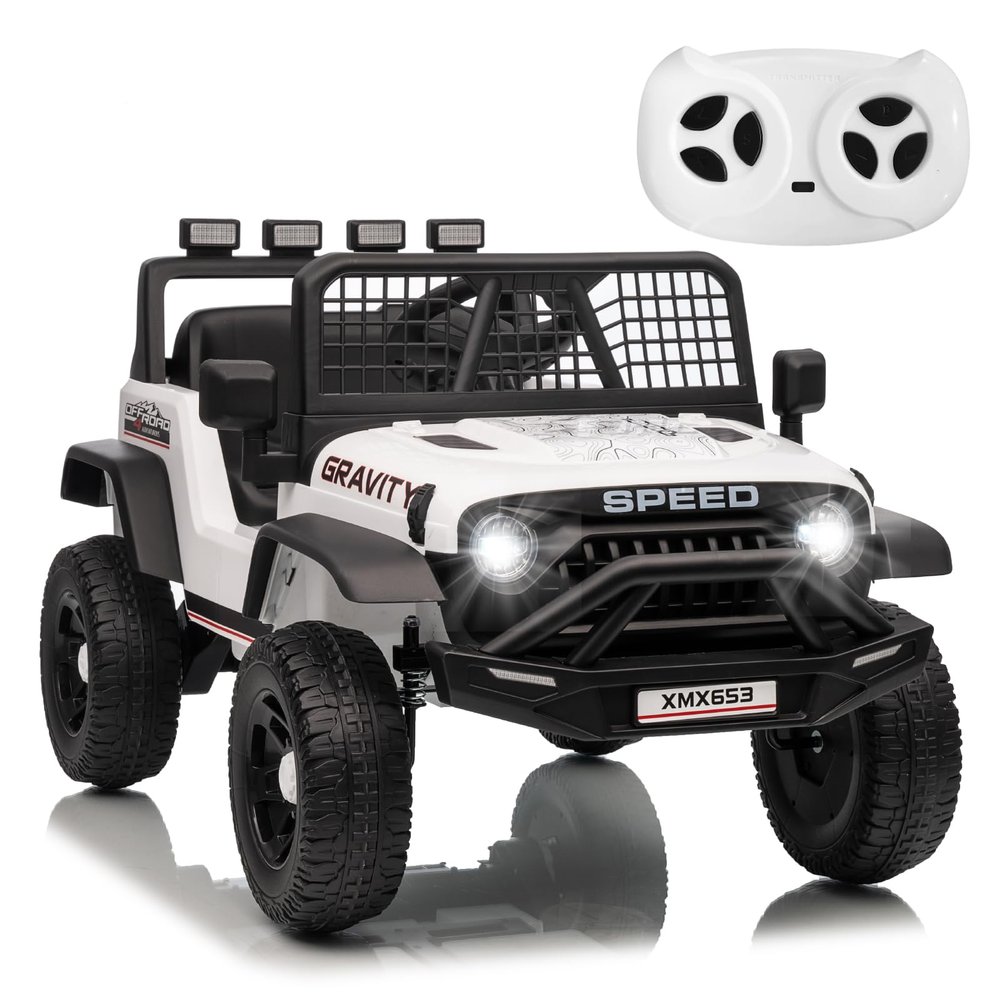 12V Kids Electric Ride on Truck Car w/Parent Remote Control, 3 Speeds 5MPH Max Speed, Spring Suspension, LED Lights, Music, Salfty Belts Kids Electric Ride on Car As a Gift