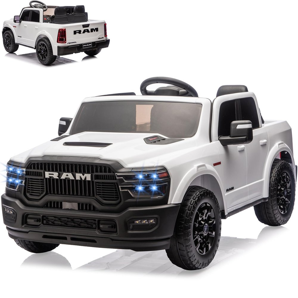 24V Ride on Truck for Big Kids, 2 Seater Kids Ride on Truck Car w/Remote Control, Toddler Electric Car w/LED Lights, Bluetooth, Spacious Truck Bed, 3 Speed, Suspension, White