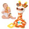 Baby Soft Squeak Teether Toy 0-12 Months - BPA-Free Plush Sensory Toy with Gentle Squeaker, Safe Hand Grip & Teething Relief for Newborns, Portable Baby Shower Gift (Orange Giraffe) view 1