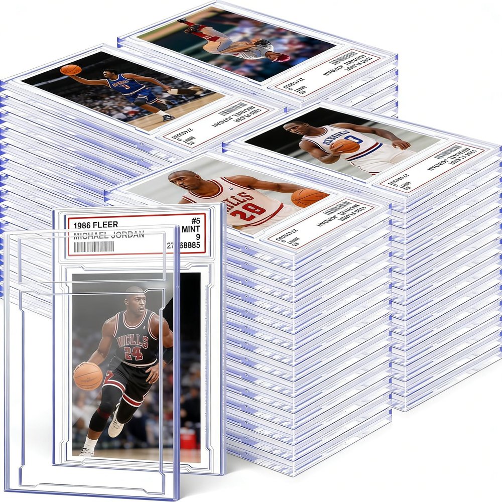 100 Pack Acrylic Card Case Holder Protectors for Graded Slab & Trading Cards - Magnetic Sports Card Protectors with Label Position for Baseball, Game, Standard Collectible Cards
