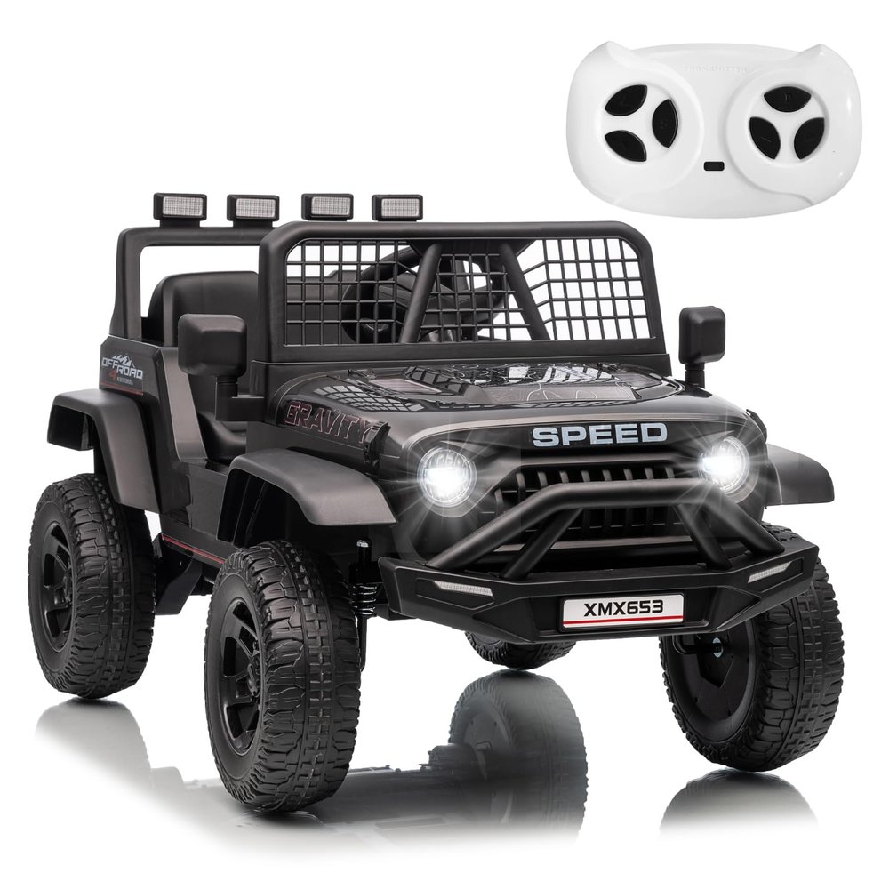 12V Kids Electric Ride on Truck Car w/Parent Remote Control, 3 Speeds 5MPH Max Speed, Spring Suspension, LED Lights, Music, Salfty Belts Kids Electric Ride on Car As a Gift