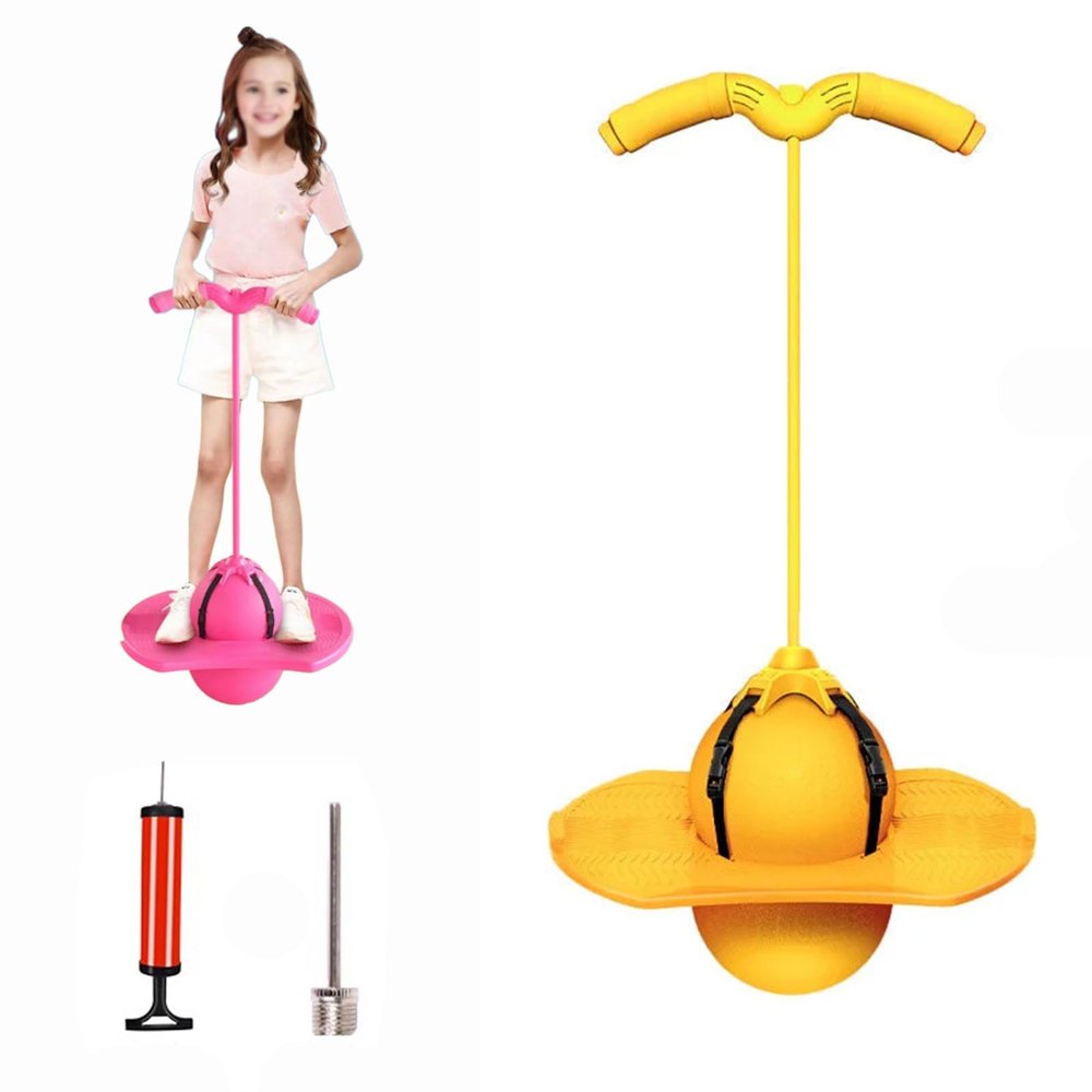 Balance Jumping Ball, Balance Jump Ball, Jump Balance Ball, Pogo Jumper with Handle and Ball Pump, High Jump Toy Bounce Jump Trick Board Pogo Bouncing Ball, Safe and Fun (Yellow)