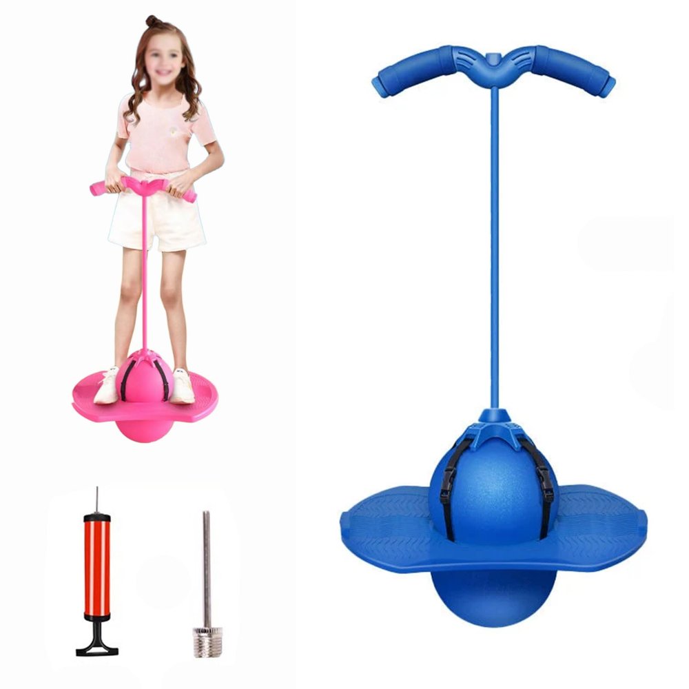 Balance Jumping Ball, Balance Jump Ball, Jump Balance Ball, Pogo Jumper with Handle and Ball Pump, High Jump Toy Bounce Jump Trick Board Pogo Bouncing Ball, Safe and Fun (Blue)