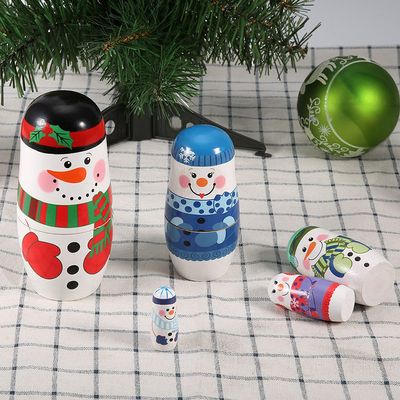 Rengue Christmas Nesting Dolls, Matryoshka Set, 5 Pieces, Santa Claus and Snowman Design, Holiday Home Decoration Christmas Nesting Dolls, Handpainted Wooden Nan Home Decoration (Large Snowman)