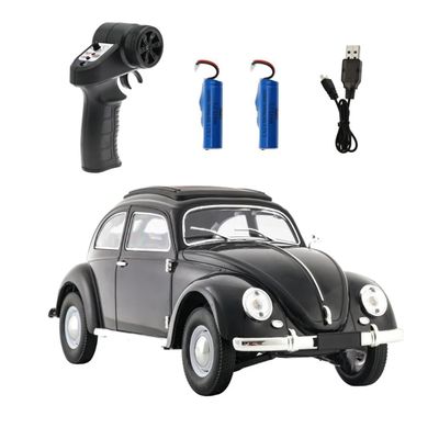 1:16 Retro RC Car D62MINI, Classic Beetle-Style Remote Control Vehicle with LED Lights, Smooth Driving & 30 Min Playtime for Adult Hobbyists Black-2 Batteries