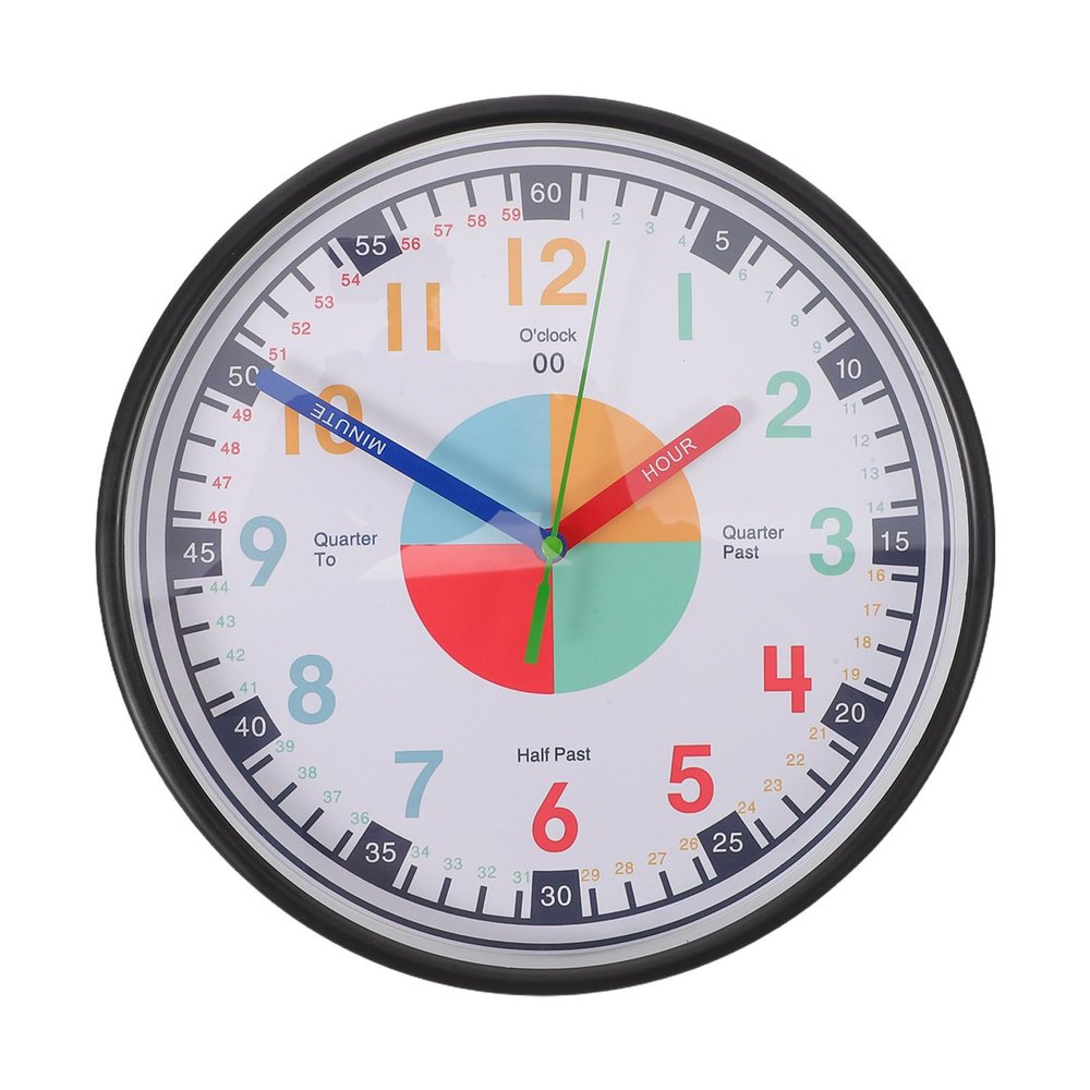 ifundom Kids Learning Wall Clock for Bedrooms - 10" Child Friendly Analog Design - No Ticking Time Teaching Clock for Boys Girls Room Decor Study Areas Black