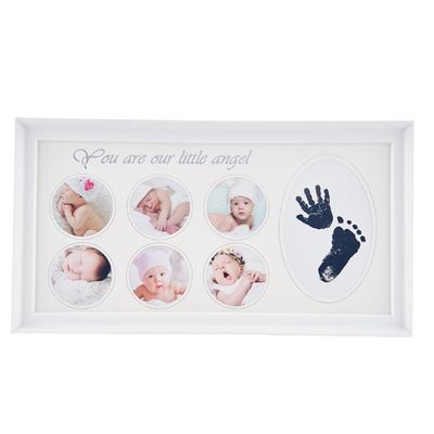 CVUTOVO Handprint and Footprint Photo Frame for Newborns, White 39X21Cm DIY Keepsake Frame with Inkpad for Hand and Foot Casting, Newborn Memory