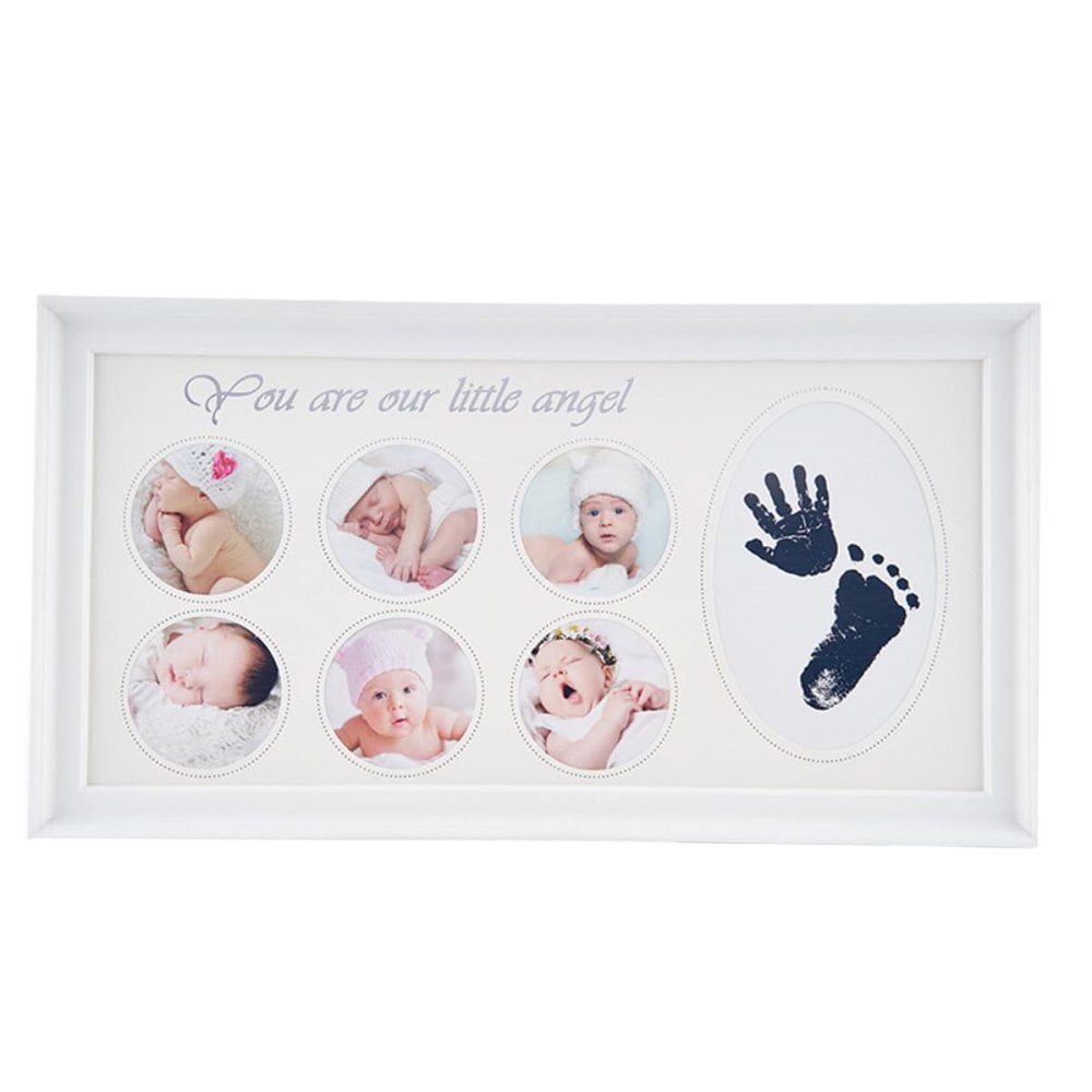 CVUTOVO Handprint and Footprint Photo Frame for Newborns, White 39X21Cm DIY Keepsake Frame with Inkpad for Hand and Foot Casting, Newborn Memory