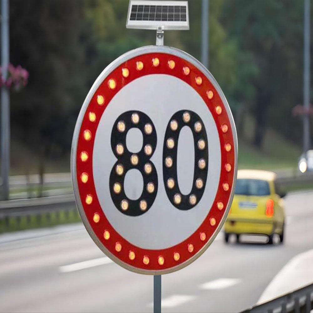 24" LED Flashing Solar Powered Speed Limit 20/30/40/50/60/80 Sign Sign in Traffic Road Highway (80)