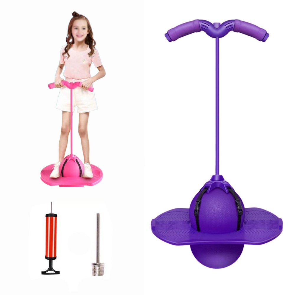 Balance Jumping Ball, Balance Jump Ball, Jump Balance Ball, Pogo Jumper with Handle and Ball Pump, High Jump Toy Bounce Jump Trick Board Pogo Bouncing Ball, Safe and Fun (Violet)