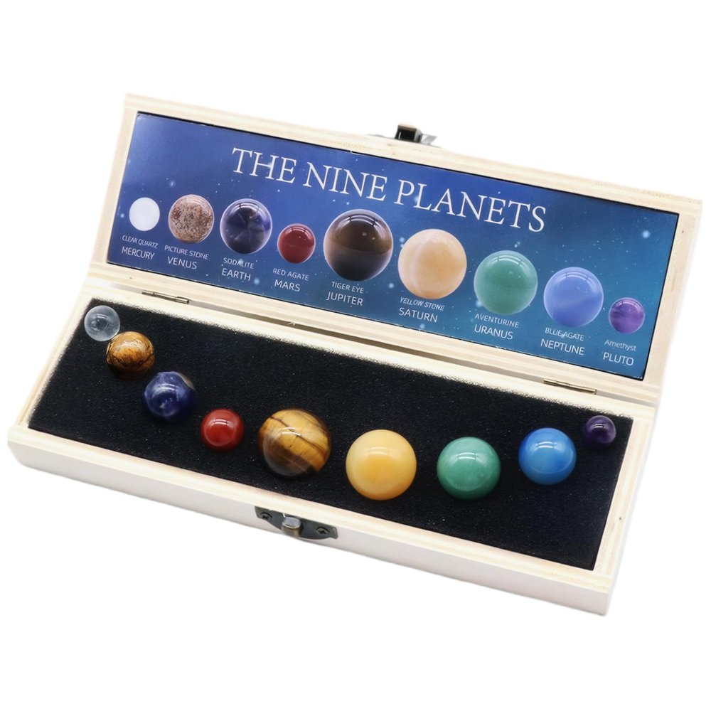 1Set Solar System for Kids with 9 Planet Lifelike Funny Planets for Kids Solar System with Box Storage Natural Ore Planet Toys Educational for