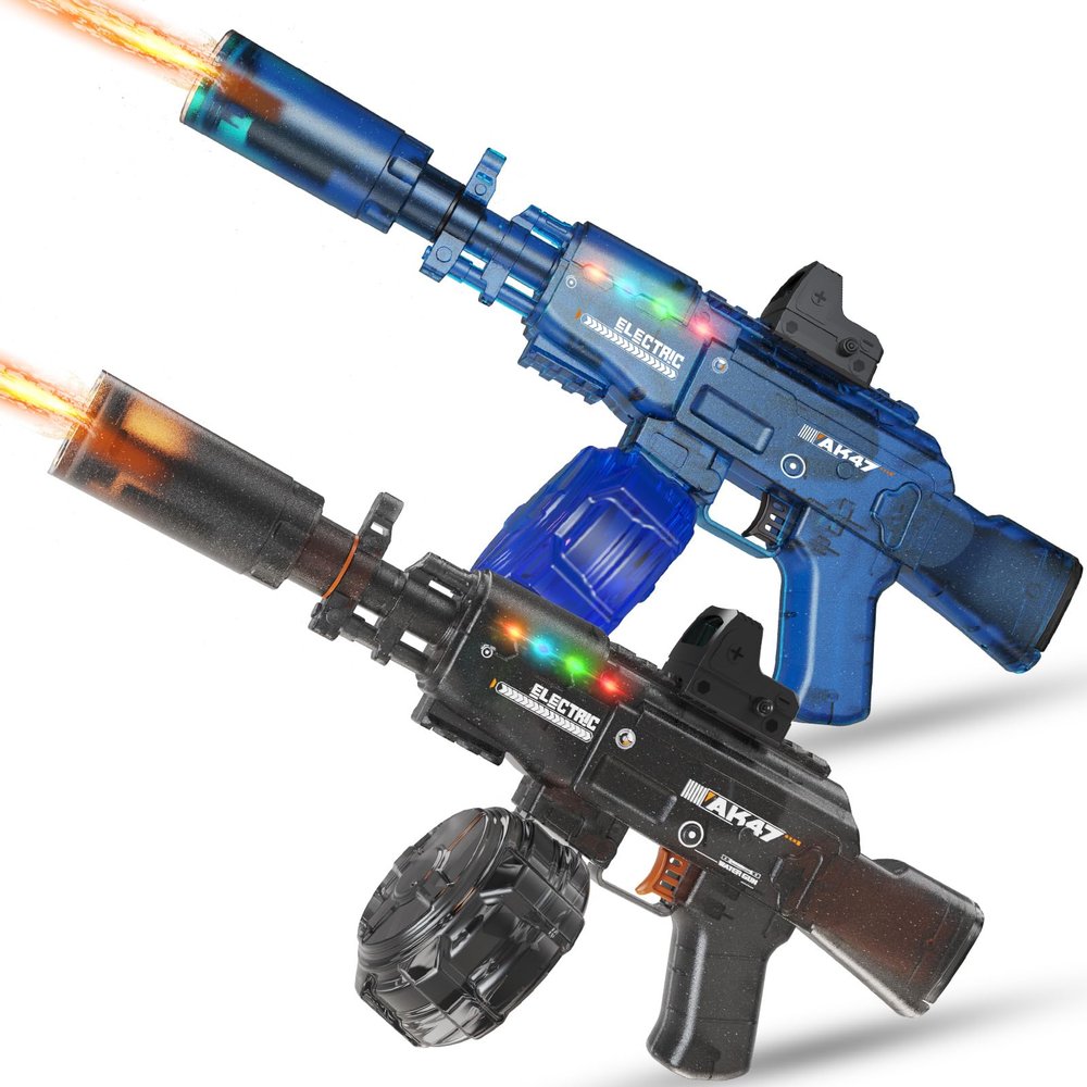 2 Pack Electric Water Gun for Adults & Kids with Colorful LED Light,Automatic Water Blaster Squirt Guns,Range up to 32FT, Summer Outdoor Toy for Swimming Pool Beach Party (Grey)