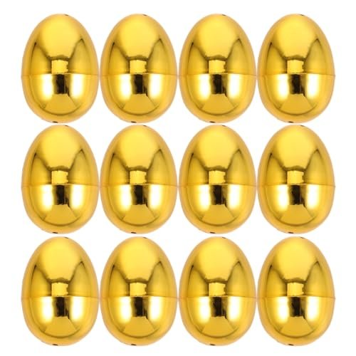 DECHOUS 12Pcs Golden Easter Eggs Fillable Easter Baskets Stuffers Plastic Eggs for Hunt Game, Spring Festive Party Favor, Classroom Prizes, 2.4 Inch