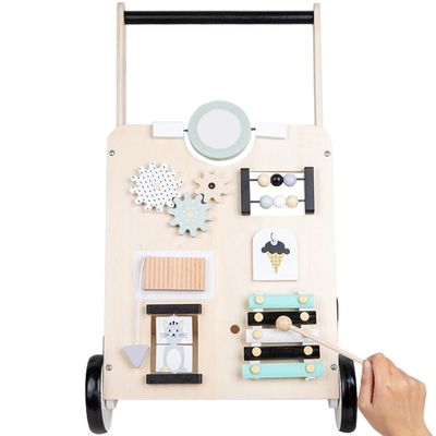 REDCAMP Wooden Push and Pull Learning Cart with Gears,White