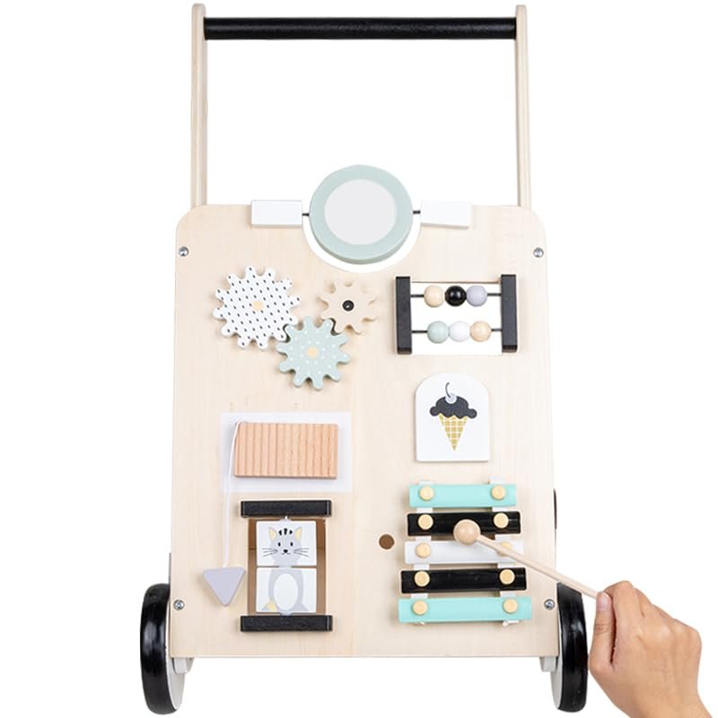 REDCAMP Wooden Push and Pull Learning Cart with Gears,White