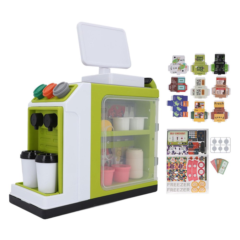 ariarly Cash Register Playset for Teen Toy Coffee Maker Machine Simulated Supermarket Toy Pretend Coffee Maker Fridge Refrigerator Barcode Scanner Playset