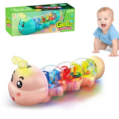 Caterpillar Design Tummy Time Toy, New Crawling Caterpillar Interactive Toy with Light & Music Musical Light Up, Moving Caterpillar Baby Toy, Push and Pull Toys Birthday Gifts for Kids (Pink)