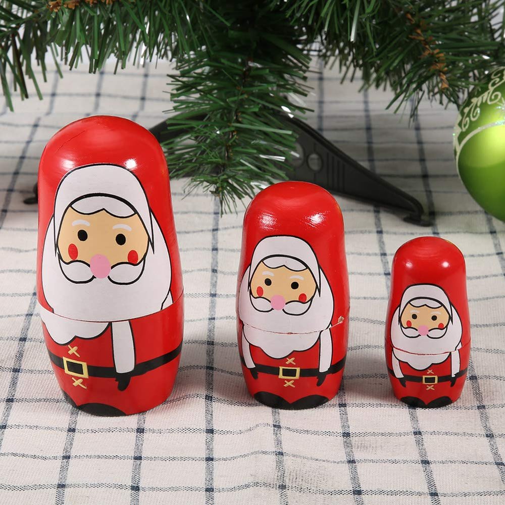 Rengue Christmas Nesting Dolls, Matryoshka Set, 5 Pieces, Santa Claus and Snowman Design, Holiday Home Decoration Christmas Nesting Dolls, Handpainted Wooden Nan Home Decoration (Trumpet Old Man)