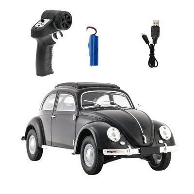 1:16 Retro RC Car D62MINI, Classic Beetle-Style Remote Control Vehicle with LED Lights, Smooth Driving & 30 Min Playtime for Adult Hobbyists Black