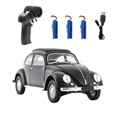 1:16 Retro RC Car D62MINI, Classic Beetle-Style Remote Control Vehicle with LED Lights, Smooth Driving & 30 Min Playtime for Adult Hobbyists Black-3 Batteries
