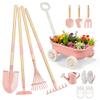 Grenebo Kids Gardening Set with Wheelbarrow, 11-Piece Outdoor Yard, Beach, STEM Garden Play Kit with Child-Sized Tools, Durable, Safe & Fun Gift Toy for Ages 2+ Kids Toddlers Boys Girls (Pink) view 1