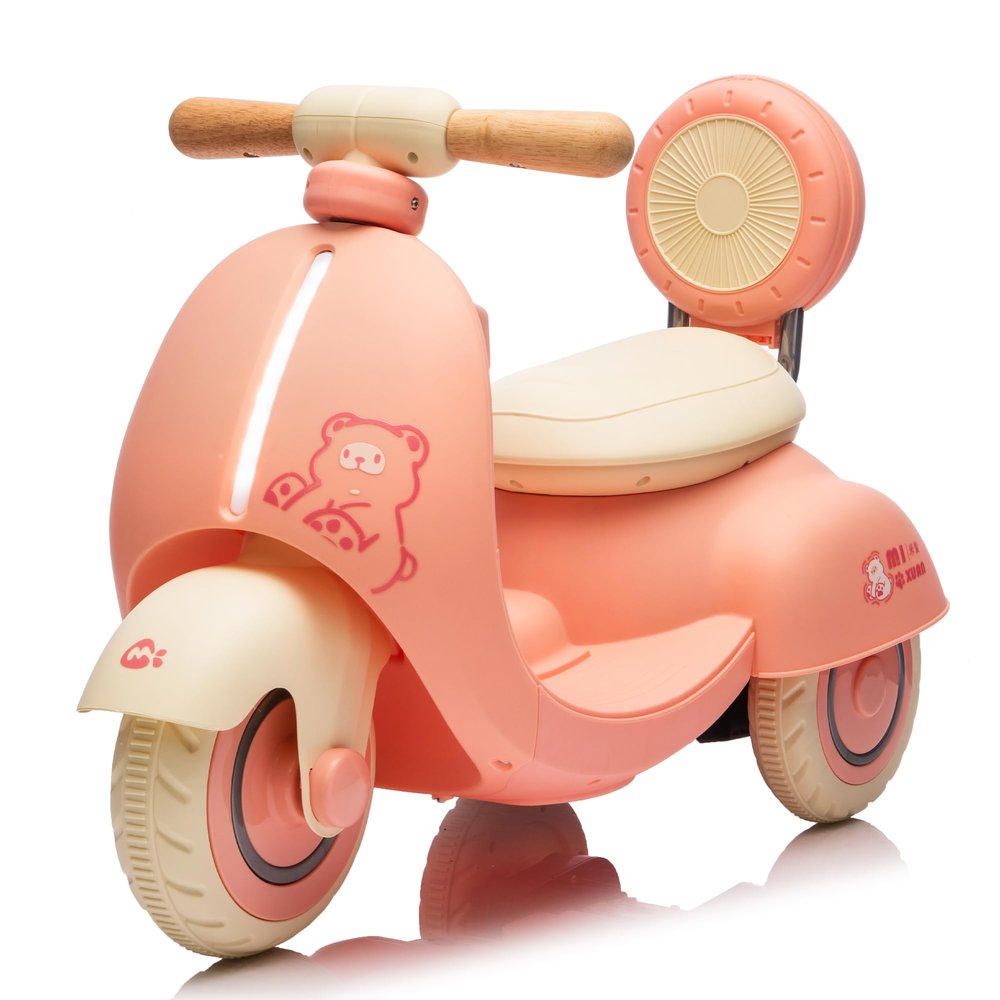12V Kids Motorcycle, 3 Wheel Electric Motorcycle for Toddlers w/Parent Remote, Ride on Motorcycle with Wooden Handle, Music&Bluetooth, Pink