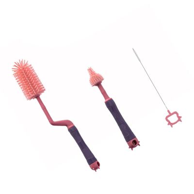 WEKAMOS Silicone Bottle Cleaning Brush Set with Long Handle, Nipple and Straw Scrubber, Pink, Feeding Bottle Cleaner Tools for Newborn Care