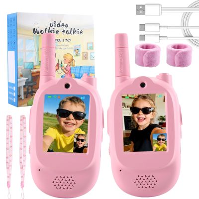 Video Walkie Talkies for Kids 2 Pack 1600 ft Range Rechargeable Real-Time Video Voice Changer Walkie Talkies for Girls with Watch Straps, Perfect for Backyard Play Gifts for Boys Girls Ages 3-12 Pink