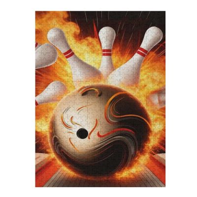 500 Piece Wooden Puzzle of Bowling Ball Fun Sports Scene for Adults, Stress Relief and Family Entertainment, Detailed Recreational Activity