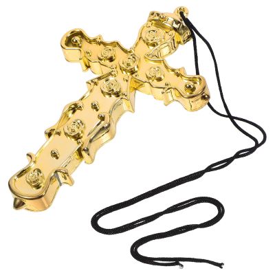CIYODO Plastic Cross Necklace for Halloween Costume, Gold Cross Pendant Jewelry for Men and Women, Dress-Up Accessory for Cosplay and Party