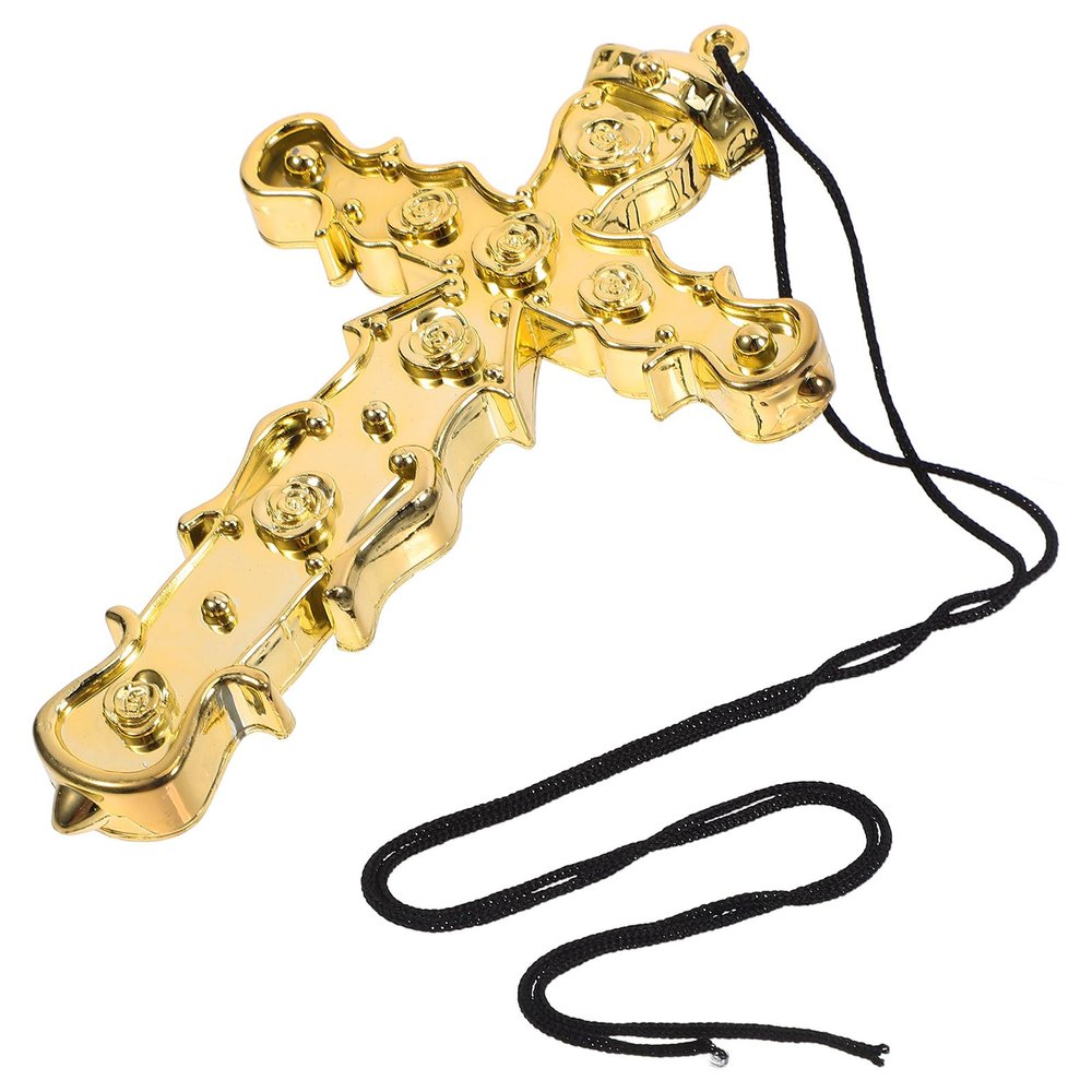 CIYODO Plastic Cross Necklace for Halloween Costume, Gold Cross Pendant Jewelry for Men and Women, Dress-Up Accessory for Cosplay and Party