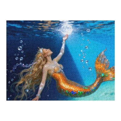 Mythical Golden Mermaid 1000 Piece Wooden Puzzle, Luminous Underwater Artwork, Adult Jigsaw Puzzles for Leisure