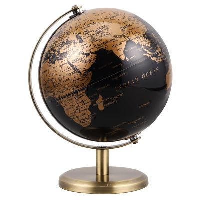 DIYEAH Vintage Desktop World Globe 14Cm Black Gold Sphere Stand Rotating Earth Globe Decorative Office Desk Ornament for Home and Study