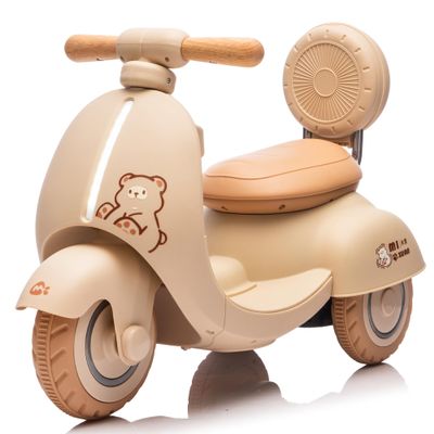 12V Kids Motorcycle, 3 Wheel Electric Motorcycle for Toddlers w/Parent Remote, Ride on Motorcycle with Wooden Handle, Music&Bluetooth, Beige