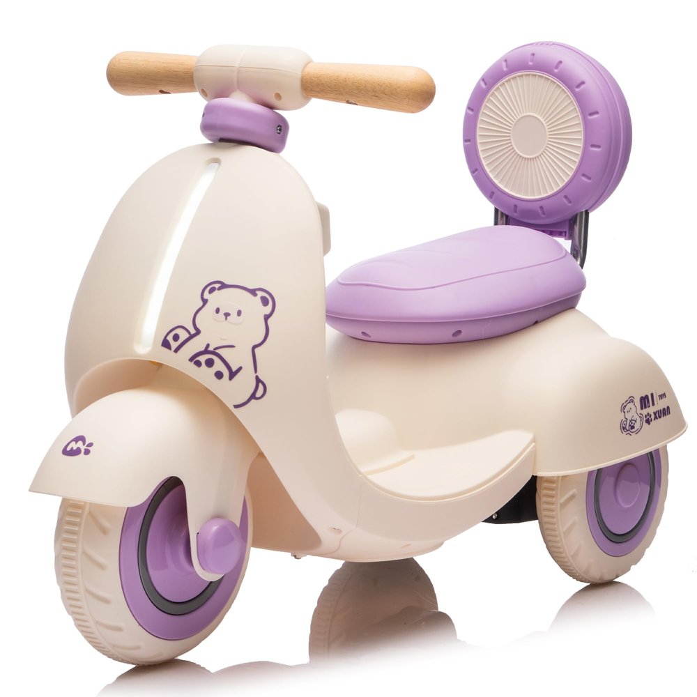 12V Kids Motorcycle, 3 Wheel Electric Motorcycle for Toddlers w/Parent Remote, Ride on Motorcycle with Wooden Handle, Music&Bluetooth, Purple
