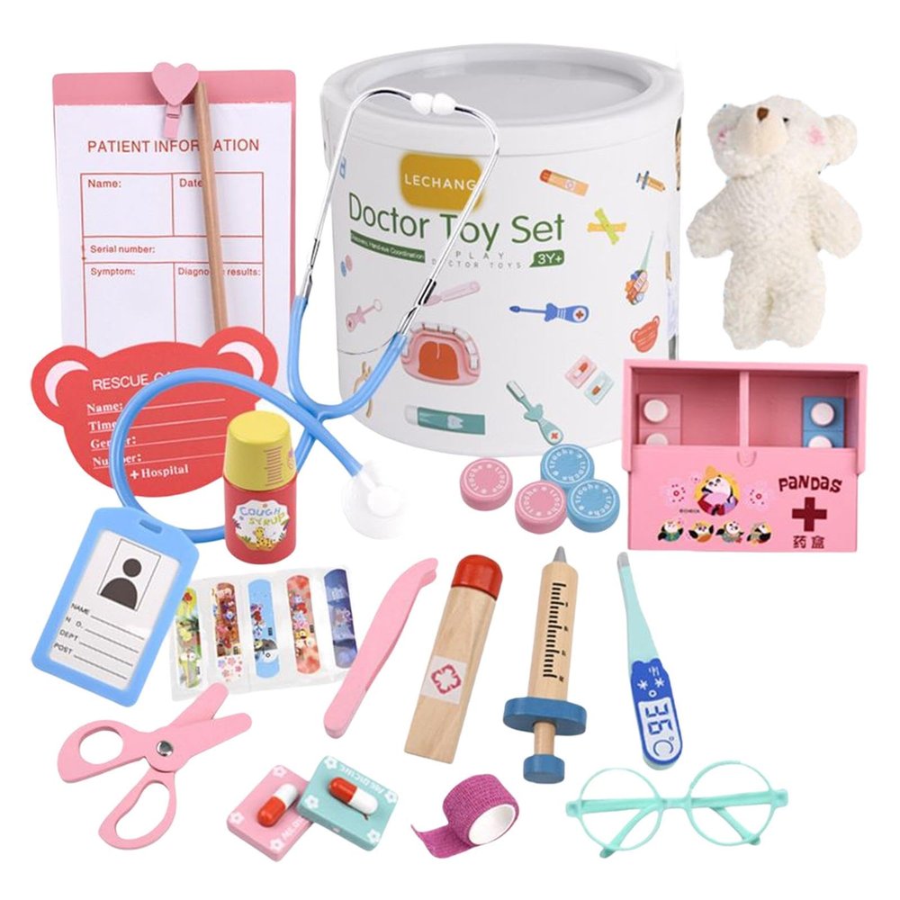 Complete Doctor Playset Wooden Toddler Doctor Kit with Storage and Dentist Tools