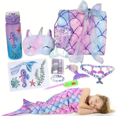 Mermaid Tail Blanket for Girls Valentine's Day Easter Gifts for Girl Birthday Diamond Art Kits with Soft Wearable Blanket Water Bottle