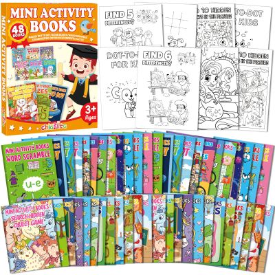 chiazllta 96 PCS Mini Activity Books for Kids Party Favors Ages 4-12 Bulk Activity Books Include Mini Coloring Book Mazes Dot to Dot Word Search Word Scramble Goodie Bags Stuffers Classroom Activities